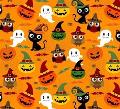 David Textiles, 100% Cotton Fabric, 1/2 Yard Precut, Pumpkin, Spider, Halloween - £3.53 GBP