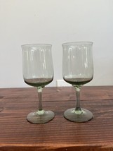 Set Pair 2 MCM 70s Vintage Lenox Green Mist Wine Glasses Crystal Cups Goblets - £23.44 GBP