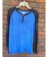 BKE 3 Button Henley Large Long Sleeve Baseball Jersey Shirt Sky Navy Blu... - $18.05