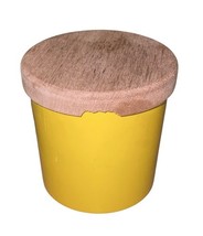 Vintage Yellow Enamel Canister & Pour Pot Set Wood Lid Mid-Century Kitchen MCM image 4