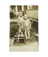 RPPC AZO Real Photo Postcard Twin Boys w/ Wagon Early 1900s Lexington Ky... - $26.68 CAD