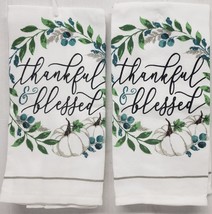 Set Of 2 Same Printed Kitchen Towels(15&quot;x25&quot;)FALL,PUMPKINS,THANKFUL &amp; Blessed,Mi - £9.46 GBP