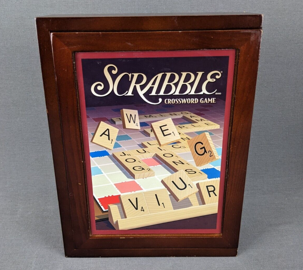 Primary image for SCRABBLE Vintage Game Collection Crossword Wooden Bookshelf Wood Box New Open