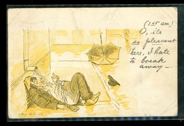 Vintage Paper Postcard 1905 Cancel UDB Passed Out Drunk Under Rain Spout Cartoon - £10.25 GBP