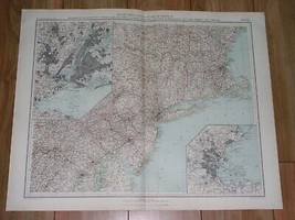 1927 Map Of Ne Usa New York Boston Inset Map Massachusetts Maryland New Jersey - £21.64 GBP