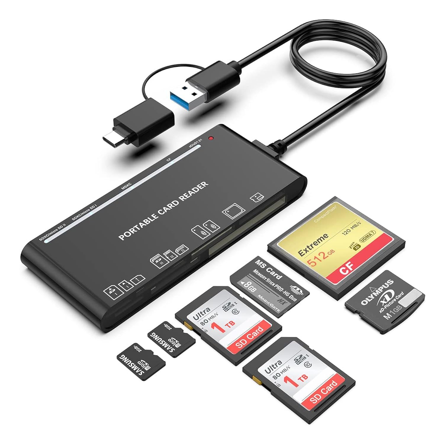 Primary image for USB C USB3.0 Multi Card Reader, SD/TF/CF/Micro SD/XD/MS 7 in 1 Memory Card Reade