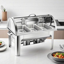 SOGA 2X 3L Triple Tray Stainless Steel Roll Top Chafing Dish Food Warmer - £567.14 GBP