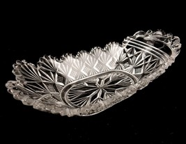 Cut Crystal Tapered Relish Boat, Fans &amp; Crosshatch Diamonds, Vintage Veggie Tray - $19.55