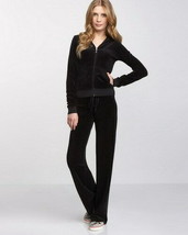 Juicy Couture BLING LOGO Velour Tracksuit Hoodie &amp; Bootcut Pants Pitch Black M/L - £133.68 GBP