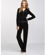 Juicy Couture BLING LOGO Velour Tracksuit Hoodie &amp; Bootcut Pants Pitch B... - £137.66 GBP