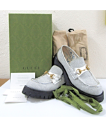 GUCCI 653884 Glitter Metallic Calfskin Harald Horsebit Platform Loafers US 11.5  - $593.01
