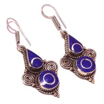 Lapis Lazuli Handmade Bohemian Christmas Gift Baho Earrings Nepali 1.90&quot; SA 2549 - £7.06 GBP