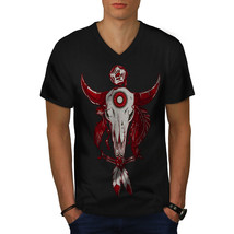 Indian Buffalo Skull Shirt Feather Men V-Neck T-shirt - £10.38 GBP