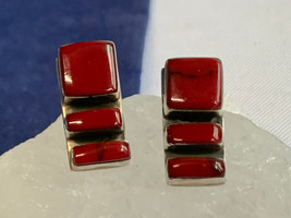 Sterling Silver Red Turquoise Earrings 12.71g Fine Jewelry Butterfly Back Studs - £31.54 GBP