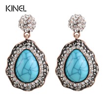 Unique Vintage  Earrings For Women Color Ancient Gold Mosaic Crystal Water Drop  - £6.86 GBP