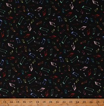 Cotton Musical Notes Colorful Music Black Fabric Print by the Yard D484.48 - £10.15 GBP
