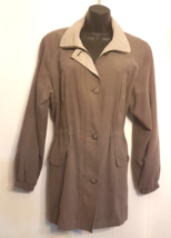 Gallery Micro Suede Rain Coat size Petite M Stone Beige &amp; Tan All Weather Jacket - £23.16 GBP