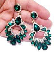 Bridesmaid Drop Earrings, Green Chandelier Earrings, Rhinestone Austrian Crystal - £31.16 GBP
