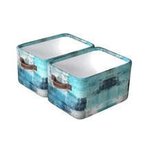 Turquoise Teal Storage Bins For Shelves, Grey Abstract Art Painting Collapsible  - £41.12 GBP