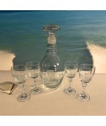 Vintage Etched Glass Cordial Liquor Decanter 4 Matching Stemmed Cordial ... - $895.23 MXN