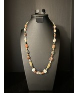 Vtg Polished Gemstone Quartz Agate Beaded Single Strand Necklace 30” Lon... - $519.33 MXN