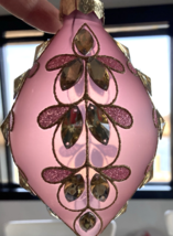 BestPysanky Radiant Pink Jeweled Glass Rhombus Finial Blown Christmas Or... - $278.56 MXN