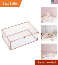 Elegant Hinged Glass Jewelry Box with Rose Gold Finish - Perfect for Kee... - $49.50