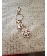 GOLD TONE,CRYSTAL,FUNNY FACE,EMOJI,RED LIPS,HEART CHARM KEY CHAIN,FOB,BA... - $16.82