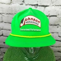 Johnson Abrasives Mens O/S Snapback Hat Neon Green Adjustable Flat Bill Cap VTG - £19.87 GBP