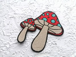 Embroidered patch. Embroidered Two Mushrooms Iron On Patch. - £5.32 GBP+