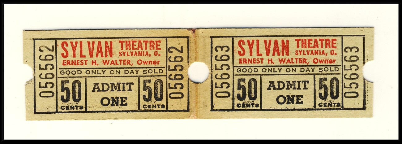 2 Sylvan Theatre Tickets, Sylvania, Ohio/OH, 1950&#39;s? - $2.95
