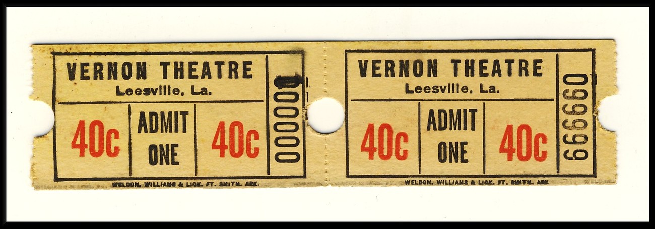 2 Vernon Theatre 40 Cent Tickets, Leesville, Louisiana/LA,  - $2.95