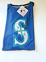 MLB Seattle Mariners T-Shirt Mens XL Short Sleeve Crew Neck Cool Base Blue Logo - £17.58 GBP