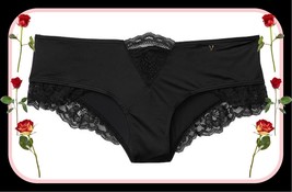 L  NOIR Black Satiny Micro Lace Inset Very Sexy Cheeky Victorias Secret Pantie - £10.29 GBP