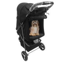 Dog Stroller Pet Travel Carriage 3 Wheeler W/Foldable Carrier Cart Cup H... - £78.52 GBP