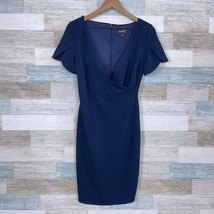 Glamour Faux Wrap Ponte Sheath Dress Navy Blue Tulip Sleeve Lined Womens... - £18.55 GBP