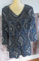 Roz &amp; Ali shark tooth hem stretch multicolor tunic top size L - $6.99