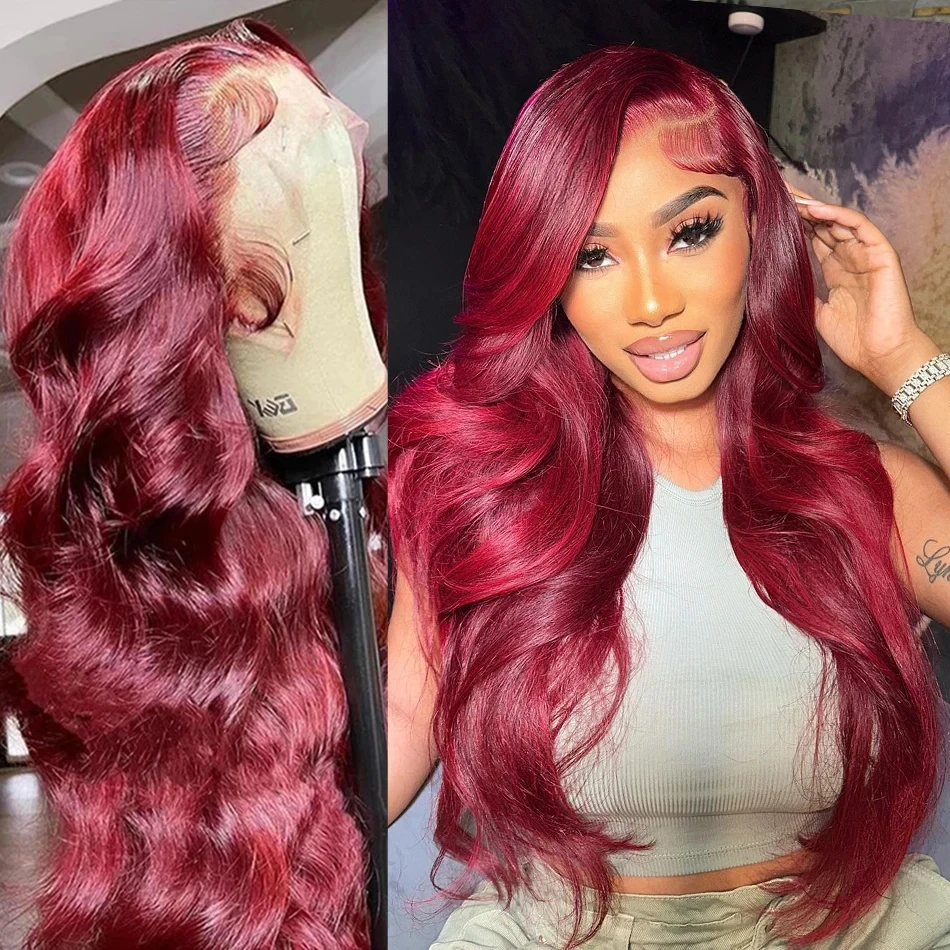 99J Burgundy Body Wave Wigs Lace Front Wigs 4X4 Colored Lace Wigs Front Hum - £65.55 GBP+