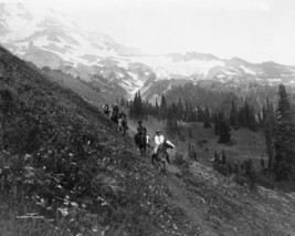 People on horseback ride a trail at Mount Rainier National Park 1911 Pho... - $8.81+