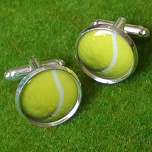 Unique! Tennis Ball Cufflinks Chrome Wimbledon Sport Murray Federer Fitness - $15.19