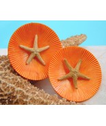 Vintage Starfish Tropical Earrings Round Tangerine Orange Clip-Ons - £16.03 GBP