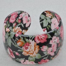 Bangle Bracelet Lucite Pink Roses Floral Pattern Design - £7.87 GBP