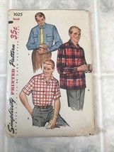 Vintage 1950s CUT Simplicity Mens RETRO SHIRT Sewing Pattern #1025 SMALL  - $43.00
