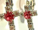 Vintage Cross Pink Pronged Rhinestone Pierced Earrings well made   SKU 0... - $29.69