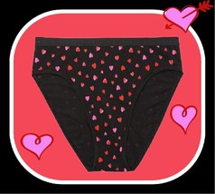 M Black Red Pink Heart Stretch Cotton Victorias Secret HighLeg Waist Brief Panty - £8.81 GBP