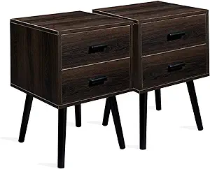 Nightstand With 2 Storage Drawer, Set Of 2 Industrial Bedside Table, Accent Nigh - £205.26 GBP