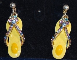 Yellow Crystal Flip Flop Post Earrings - £4.70 GBP