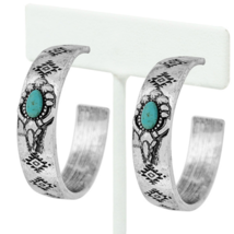 Southwestern Design Half Loop Earrings Antique Silver and Turquoise - £12.10 GBP