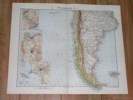 1912 Antique Map Of Chile Santiago Valparaiso Argentina Falklands / Lima Panama - £22.34 GBP