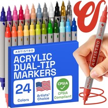 ARTISTRO 24 Dual Tip Acrylic Paint Markers Artists Drawing Set Art Paint... - $26.57
